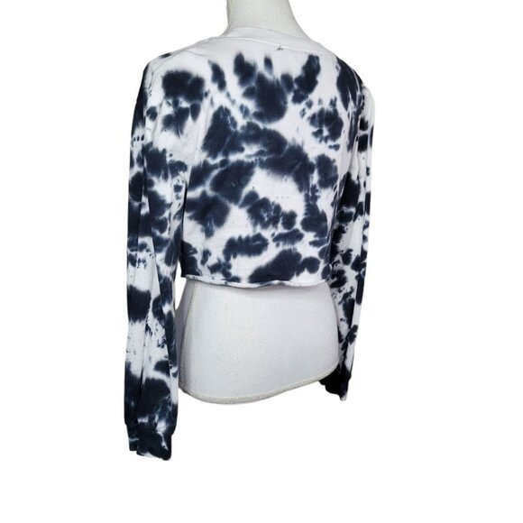 Mono B Cropped Sweatshirt Tie Dye Raw Hem Long Sleeve Crew Neck Womens Medium - Picture 10 of 12